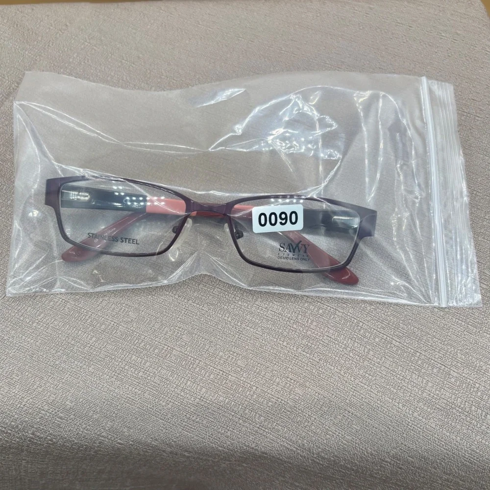Savvy 387 BU Burgundy Pink Rectangle Stainless Steel Eyeglass Frames 52-17-135